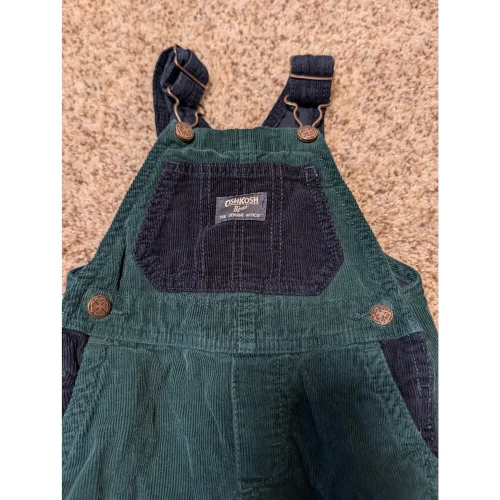 OshKosh B’gosh Baby Corduroy Overalls Size 12 Months Green Navy Bib Overalls